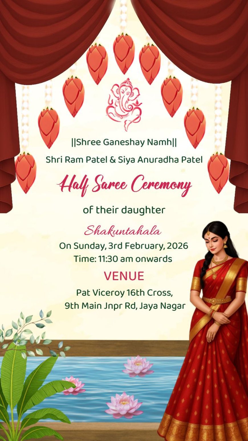 Half Saree Ceremony Invitation for a Special Milestone